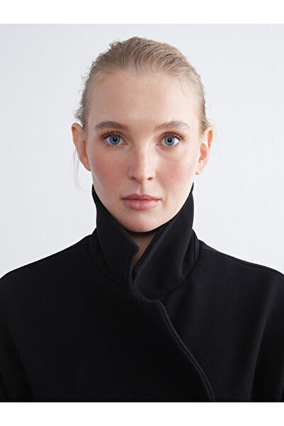 LC Waikiki Black Jacket Collar Women's Cashmere Coat