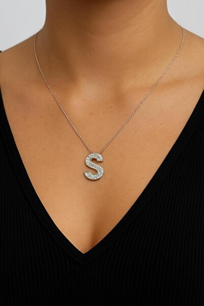 Sirena Accessories Gümüş Kaplama Zirkon Taşlı Harfli Kolye