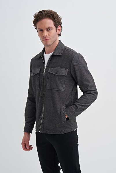 Cazador 20220 Siyah Erkek Çift Cepli Regular Fit Oduncu Gömlek