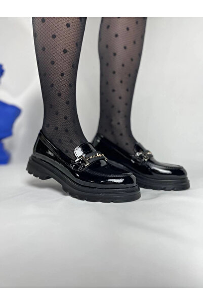 İntive Lingerie Kb-Zn103 Kuback Charcoal Patent Leather Casual Women's Ballerinas