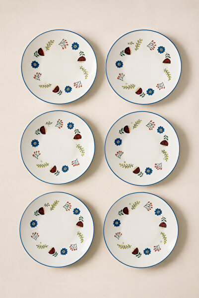 porselenden Katy Kit Blue 25 cm 6 kişilik servis, kahvaltı, ikram tabağı premium porselen