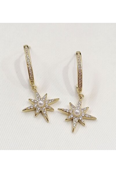 DENİZ Kadın inci detaylı yıldız çelik küpe
