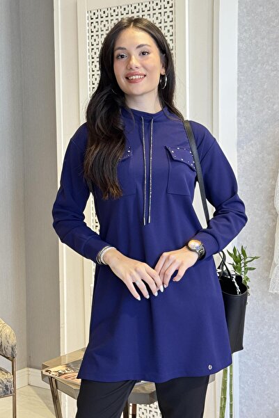 Armine Trend Kapak Cep İşlemeli Tunik 25KT451 - Morcivert