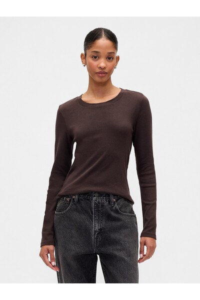 GAP Kadın Kahverengi Modern Crewneck T-Shirt