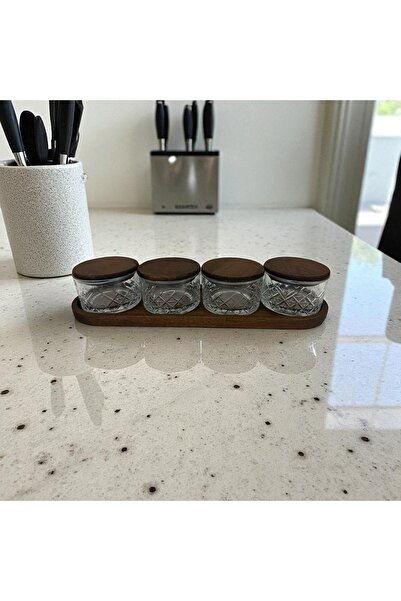 Kulvar 4-Piece Paşabahçe Timeless Glass Breakfast & Snack Set with Long Wooden Lid Tray