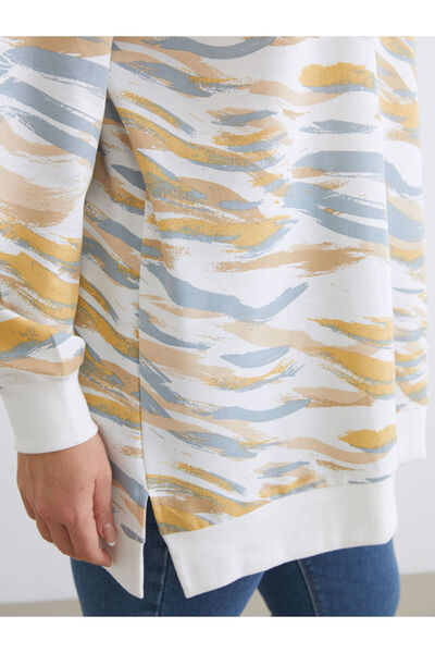 LC Waikiki Blue Plus Size Patterned Women's Sweatshirt Tunic