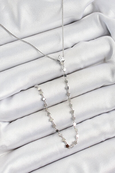 Mustran قلادة نسائية من النحاس والزركون على شكل نجمة Y موديل فضي اللون