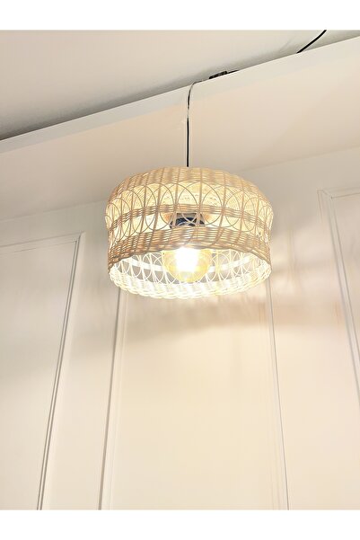 Zeron Home Bambu Örgü Avize %100 El Yapımı – Doğal Bambu Sarkıt Lamba