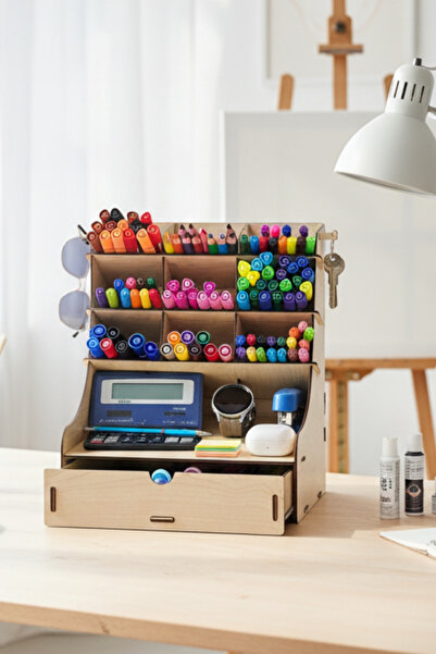 Simux منظم خشبي لسطح المكتب ذو 9 أدراج من كورال - منظم متعدد الأغراض للمكياج ...