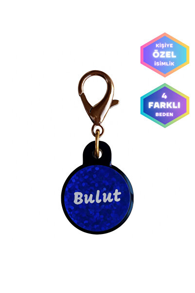 Cocopet Kedi Köpek İsimlik Yuvarlak Mavi Glitter Tasmaya Takılabilir simli kedi köpek künye