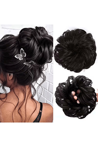 Zeysum Bun de păr negru, elastic, pentru coafuri dezordonate