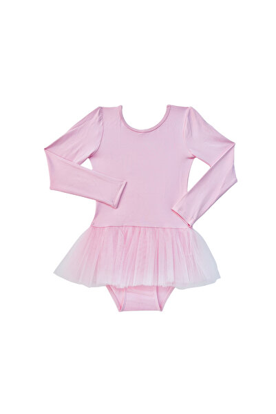 LULLY KİDS Kız Çocuk Pembe Uzun Kol Tütü Etekli Bale ve Cimnastik Mayosu