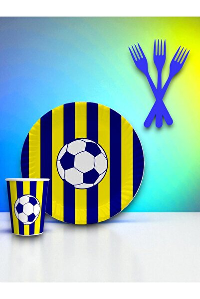 partylady 16-Person Yellow Navy Blue Fan-Themed Disposable Service Set