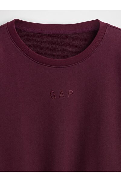 GAP Kadın Bordo Heavyweight Fransız Havlu Kumaş Logo Crop Sweatshirt