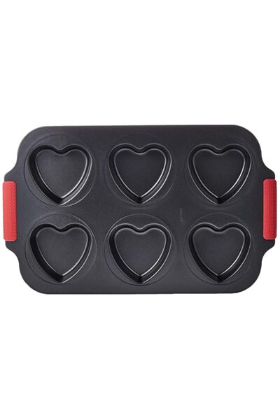 Generic Prestige Non Stick Heart Muffin Pan, 6 Pieces, Black