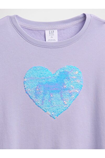 GAP Kız Çocuk Mor Relaxed Flippy-Sequin Grafikli Sweatshirt