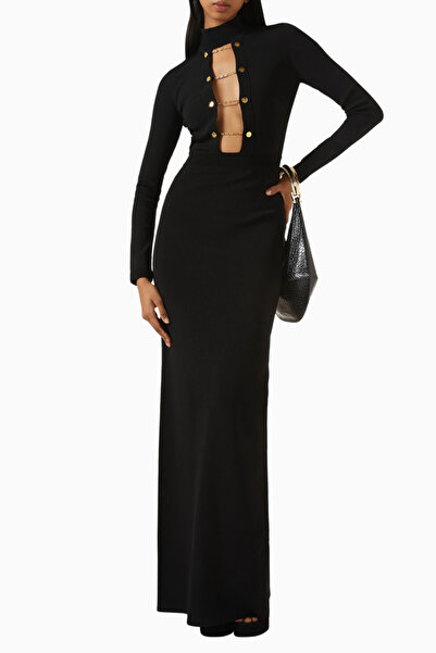 Elisabetta Franchi Jewel Yüksek Yakalı, Açık Sırtlı Maxi Triko Elbise