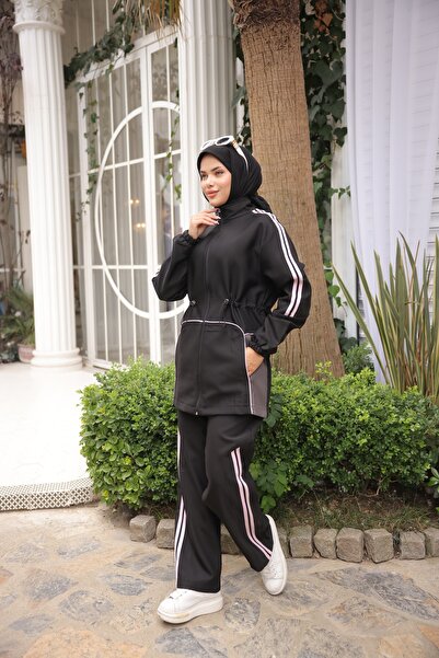MİMİ Luxury Wear Women's Hijab Tracksuit Set Top and Bottom Set with Zipper