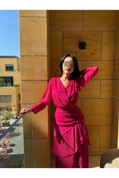 alweshah alahmar Georgette pleated sleeve dress