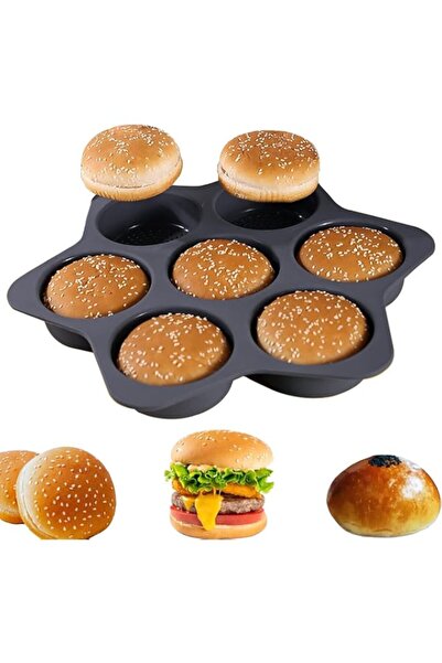 Generic Silicone Hamburger Bun Mold 7 cavity loaf pan Non Stick Baking Pannon...