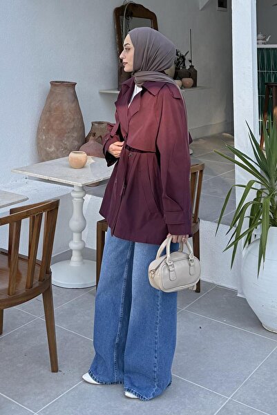 lamelif Κοντό παλτό με επένδυση ώμου μπορντό