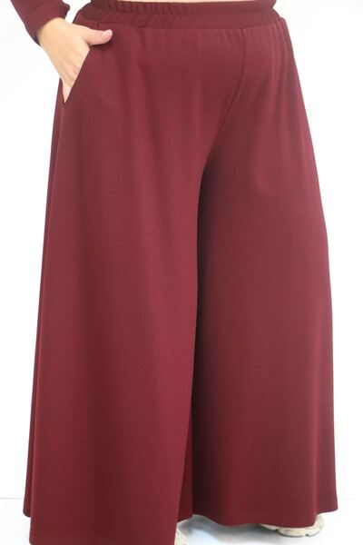 Eslina 57055 Plus Size Shirt with Buttoned Pants Modal Suit - Burgundy