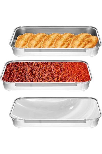 Generic Breading Trays Set, Stainless Steel Food Prep Dredging Trays for Brea...