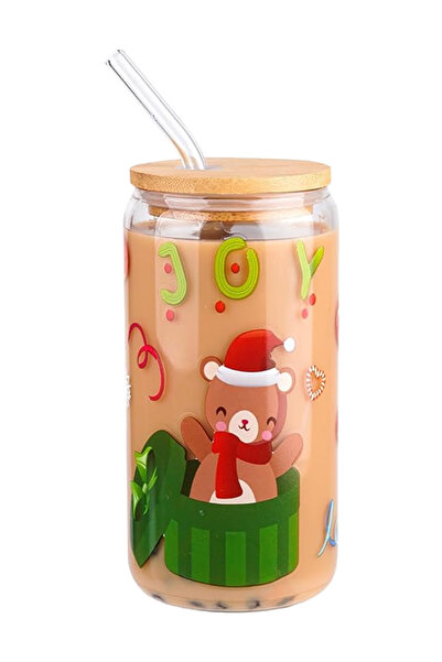 Kelira كوب زجاجي مع غطاء من الخيزران وشفاطة، كوب زجاجي مع غطاء وشفاطة، كوب سا...