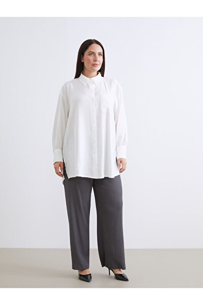 LC Waikiki Gray Textured Women's Trousers with Elastic Waist