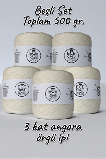 Ece Örgü Tasarım Atölyesi Bianca Trio, White Colored 3 Ply Angora Knitting Ya...