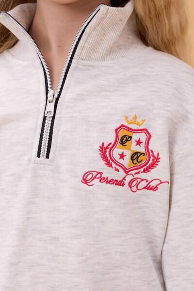 Perendi Εποχιακό σετ αθλητικής φόρμας για κορίτσια με ψηλό γιακά με φερμουάρ και λεπτομέρεια κεντήματος γκρι μελανζ