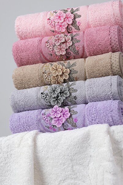 ME-SA LuxuriA Glorya Model 50x90 Çeyizlik Bukle 6 Adet Jakarlı 3D Nakışlı Aso...