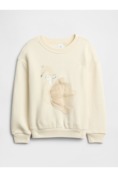 GAP Kız Bebek Kırık Beyaz Oversized Grafik Sweatshirt