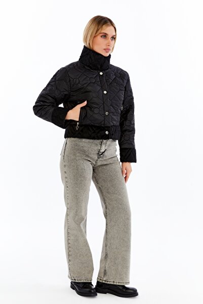 sehatex Women's Short Quilted Vest with Snap Fasteners, Pockets and Fur Lining