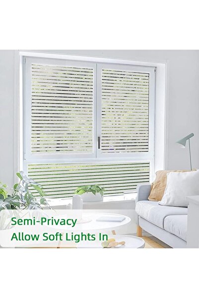 LUXER Folie Decorativa Semi-Privacy Pentru Geamuri, Protectie UV, Model Dungi 2x4 cm, Dimensiuni 200x60 cm