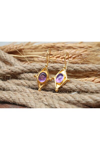 alpsilverart El İşi Doğal Ametist Taşlı Gümüş Küpe |Otantik Kadın Takı 925 Ayar