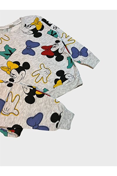 ALİŞ KİDS طقم بيجامة شتوية للأولاد من القطن المزخرف باللون الرمادي بأكمام طويلة