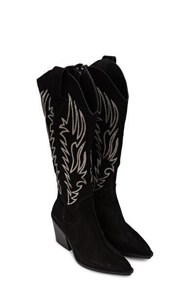 Deery Women's Genuine Suede Black Western Boots