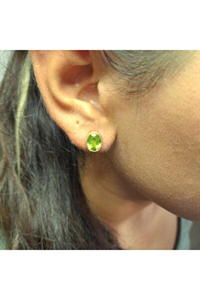 alpsilverart El İşi Doğal Peridot Taşlı Gümüş Küpe |Şık Kadın Takı 925 Ayar