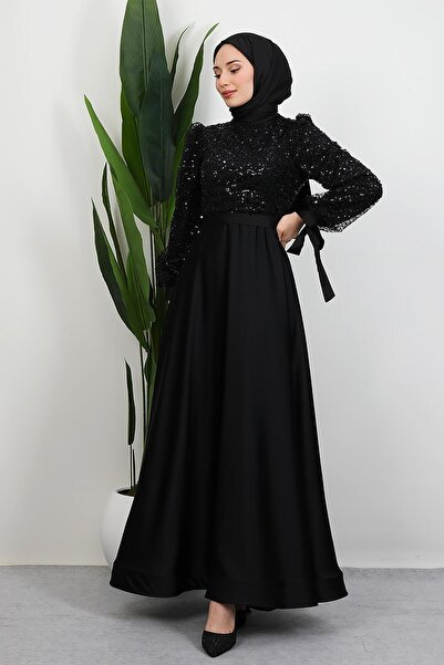 GİYZAMİLA Tarlatanlı Pullu Abiye Siyah