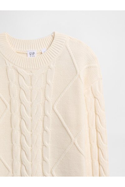 GAP Kız Çocuk Kırık Beyaz Kids Relaxed Cable Örgü Kazak