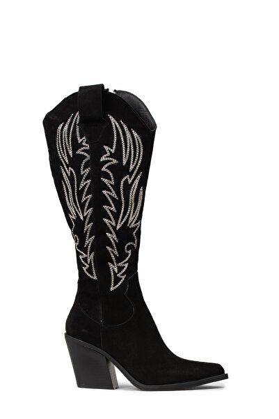 Deery Women's Genuine Suede Black Western Boots