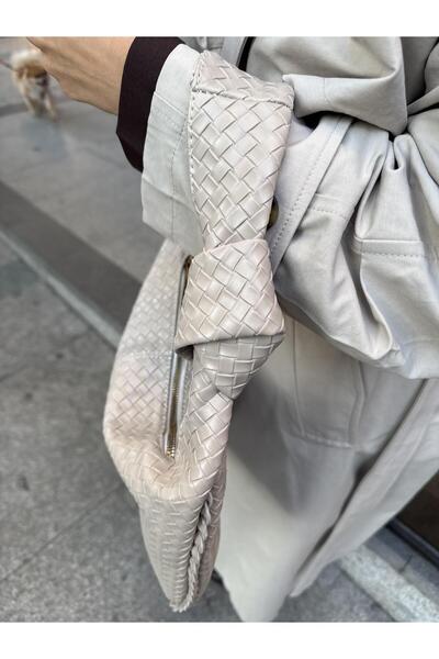 Tina İstanbul Κρέμα για μίνι τσάντα χεριών και ώμων με υφή πλεξούδας με φερμουάρ