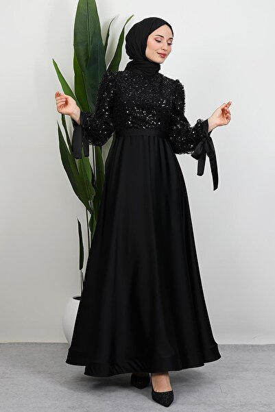 GİYZAMİLA Tarlatanlı Pullu Abiye Siyah