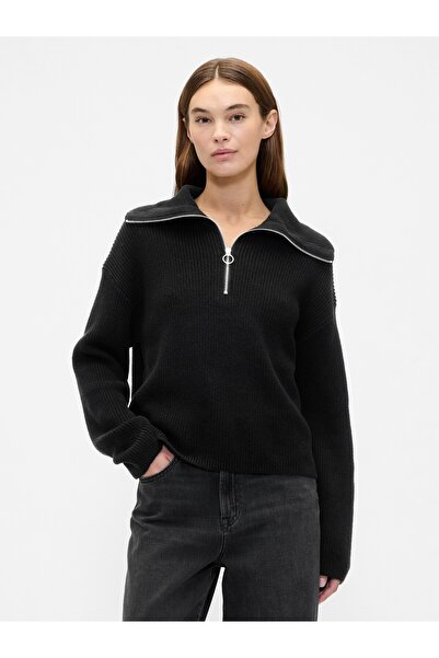 GAP Kadın Siyah Relaxed Çeyrek Fermuarlı Kazak