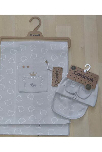 Caramell My Baby Beach Blanket Combed Cotton and Soft Texture 80X80 Very Cool 1872 and Set of Apron, Beanie, Gloves