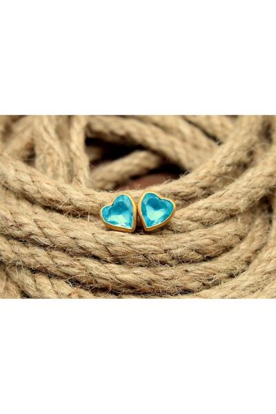 alpsilverart El İşi Kalp mavi topaz Taşlı Gümüş Küpe |Şık Kadın Takı 925 Ayar