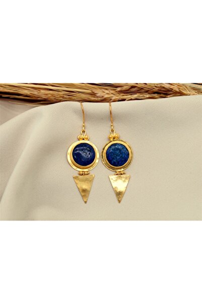 alpsilverart El İşi Doğal Lapis Taşlı Gümüş Küpe |Otantik Kadın Takı 925 Ayar