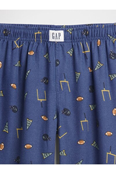 GAP Erkek Çocuk Mavi 100% Geri Dönüştürülmüş Flannel Football Pijama Altı
