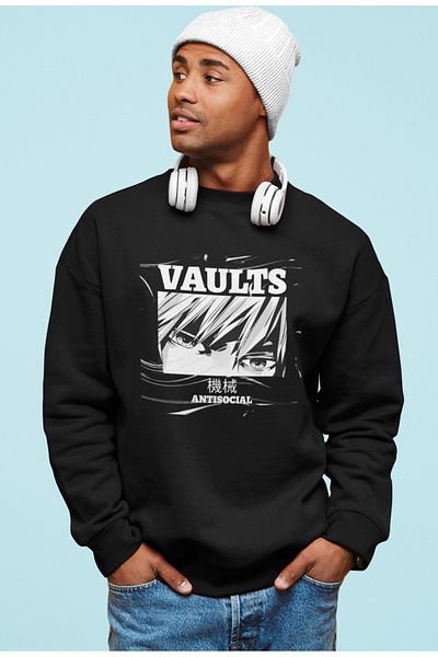 Raf Coll Μαύρο φούτερ Unisex με ψηφιακή στάμπα με λαιμόκοψη